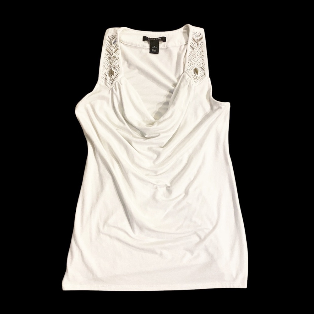 White House Black Market White Sleeveless Embroidered Beads Top Small